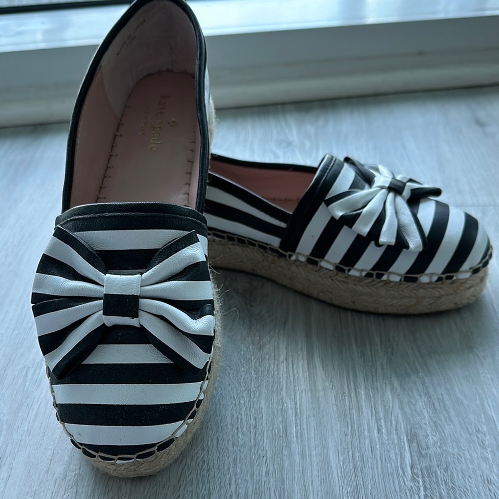 Black and White Striped Espadrille Flats